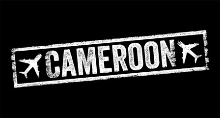 Cameroon - is a country in Central Africa, text emblem stamp with airplane
