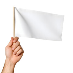 Blank white flag mock up isolated holding in hand. Large wavy flagpole mockup ready for logo design presentation. Ai Generated Images