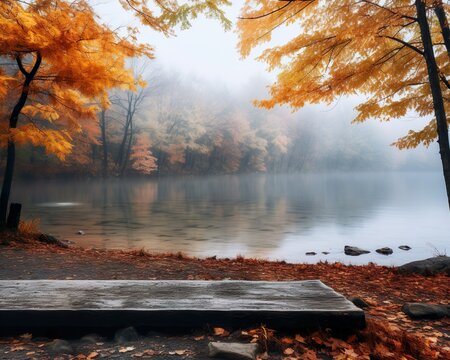 autumn season is characterized by enchanting combination of vibrant leaves refreshing air and a mystical fog that enhances overall ambiance
