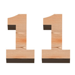 白い背景に立体の数字の11、木の質感、3D制作