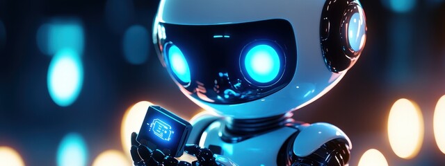 Cute little robot with beautiful blue eyes.