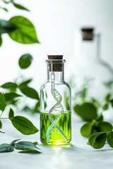Plant DNA spiral. Plant background with biochemical structure