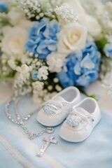 Concept of a child's baptism, baptism clothes, beautiful picture in blue tones