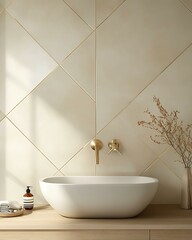 Gold-lined sand tile wallpaper with modern geometric patterns, perfect for contemporary bathroom walls Mediterranean and Moroccan Inspired Interiors Modern Luxury Bathrooms and Kitchens