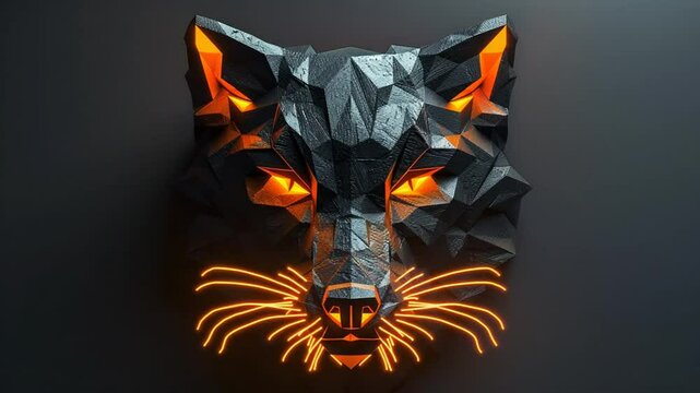 Abstract geometric wolf head with glowing orange accents, polygonal animal design