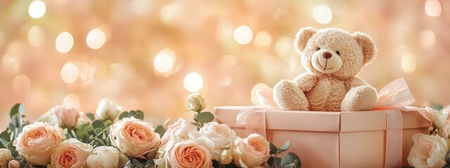 gift box flowers teddy bear