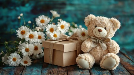 gift box flowers teddy bear