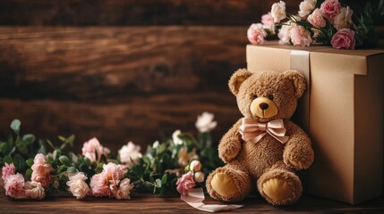 gift box flowers teddy bear
