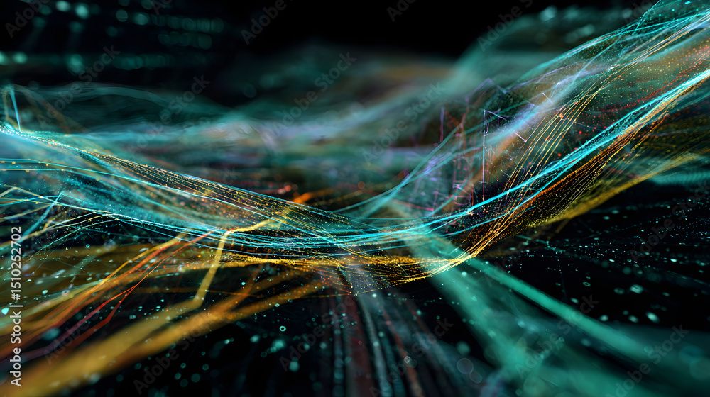 Poster abstract data stream: a dynamic, artistic display of interconnected data streams flowing through a m
