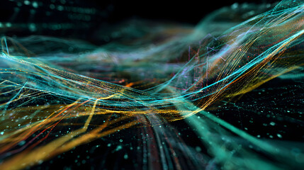 Abstract Data Stream: A dynamic, artistic display of interconnected data streams flowing through a mesmerizing network of lines and curves.