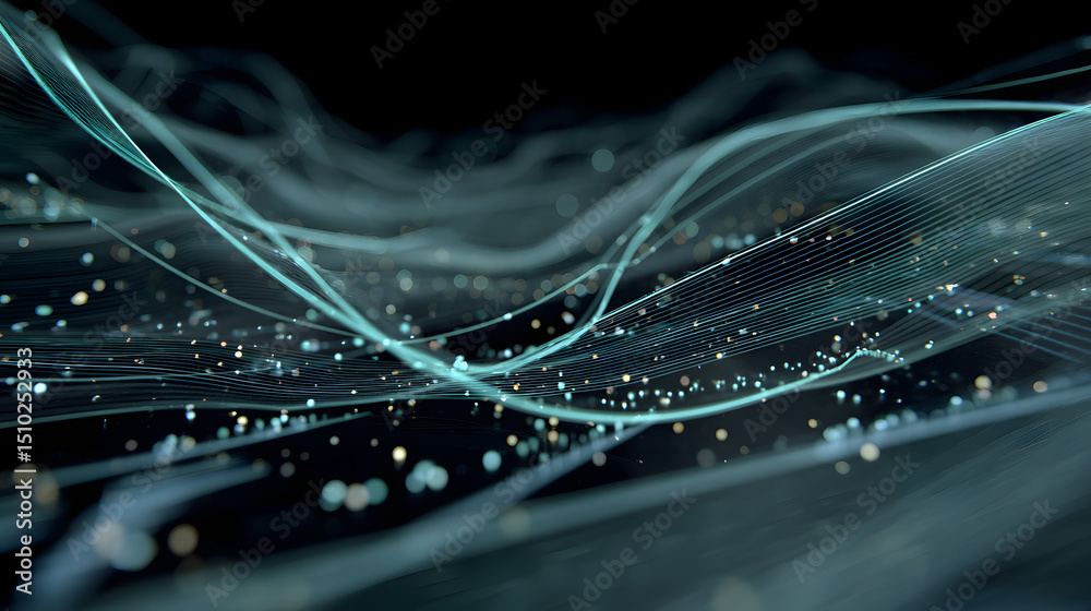 Fototapete Abstract Digital Wisp: Digital wisps of light in blue, swirling across a dark background, evoking a sense of data flow and technological innovation.