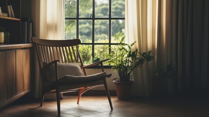Fototapeta premium Wooden armchair placed by the window