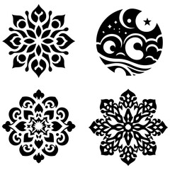 set of floral elements with expressive beauty of modern artistry in luxurious ornamental forms