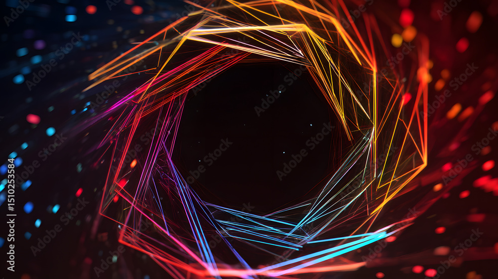 Poster geometric abstract: a mesmerizing geometric abstract features vibrant lines of light swirling around