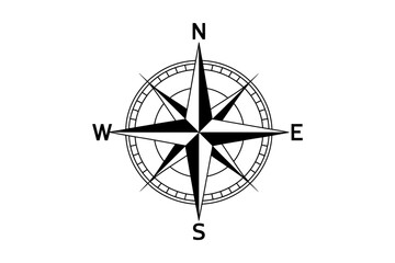 Black and white nautical compass rose illustration