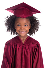 Happy Preschool Graduate Adorable Girl in Graduation Gown and Cap