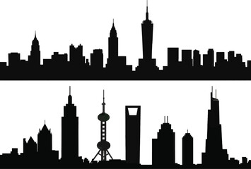 Naklejka premium City skyline silhouette with high-rise towers and buildings. 