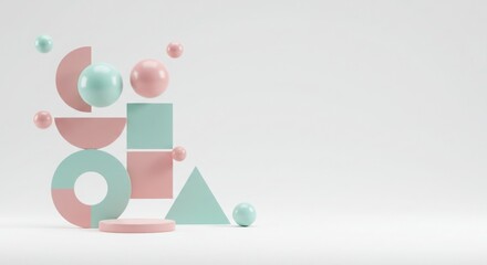 Minimalist pastel geometric shapes on white background, clean and modern