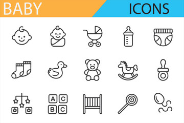 Icon Set for Baby Products, Toys, and Childcare Items