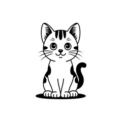 Stylized Black and White Tabby Cat Vector Illustration with Decorative Stripes
