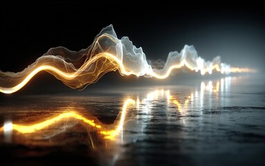Abstract Light Painting with Dark Gold Black Fluid Lines and Wavy Curves, Hyperrealistic Atmospheric Wide Shot, Octane Render for Digital Background and Visual Design