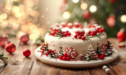  christmas cake on the wood texture table 