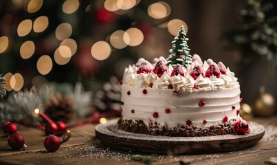  christmas cake on the wood texture table 