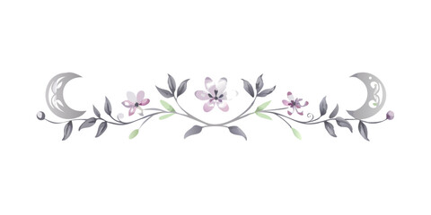 Floral motif with lilies and crescent moons in delicate design  