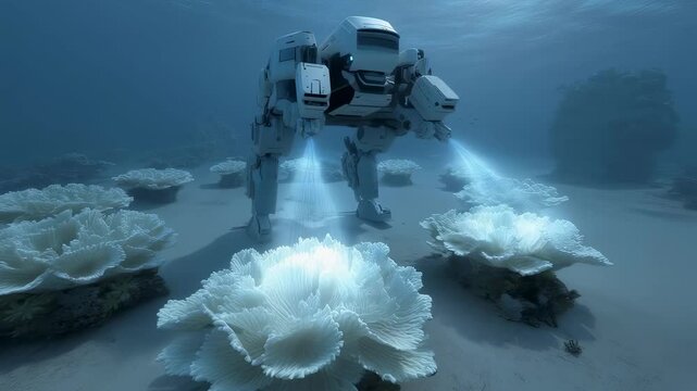 Advanced underwater robot plants calcium carbonate spores on artificial reef, promoting marine ecosystem restoration and demonstrating innovative conservation technology