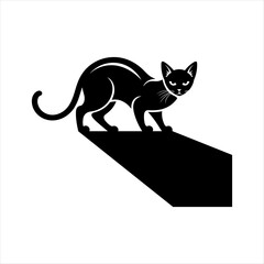 Stylized Black Cat Vector Silhouette with Shadow – Minimalist Animal Illustration for Halloween and Graphic Design