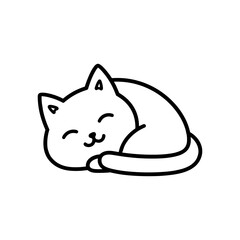 Cute Sleeping Cat Line Art – Minimalist Black and White Kitten Outline Illustration