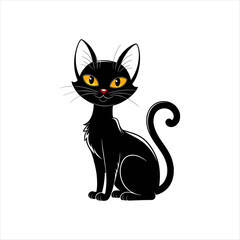 Cute Black Cat Cartoon Illustration – Halloween Animal Character on White Background