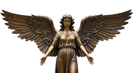 Fototapeta premium Bronze statue of an angel with wings isolated on a white background the front view. This has clipping path.