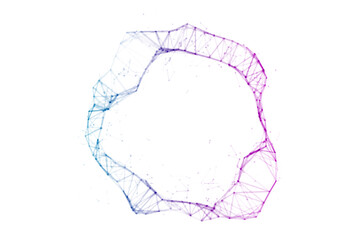 Abstract polygonal circular network shape with connected dots and lines in blue to purple gradient on white background