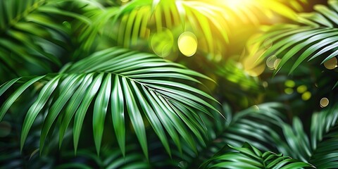 Beautiful foliage of tropical plant tree in sunlight, 