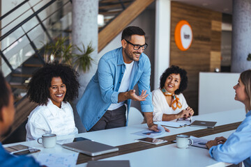 Diverse Team Collaborating During a Productive Office Work Meeting