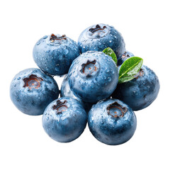 Closeup of Fresh Blueberries with Green Leaf on Transparent Background