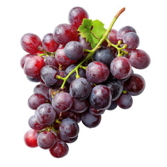Fototapeta premium Red Grape Cluster with Green Leaves on Transparent Background