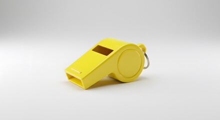 Bright yellow plastic whistle on white background (2)