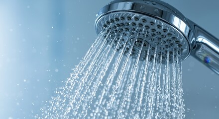 Spray Jet Showerhead Closeup - Refreshing shower, water droplets, clean, hygiene, relaxation. The symbolizes cleanliness, rejuvenation, and the simple pleasures of life