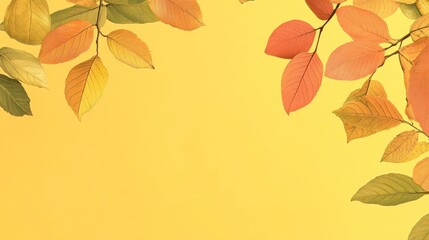 Autumnal reverie: Decorative golden backdrop with colorful leaves frame edges