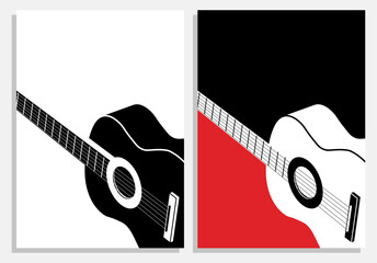 Advertising presentation of a concert by a guitar music artist, minimalist poster format. Guitarist musical instrument. Minimalist classical guitar music evening vector flyer templates