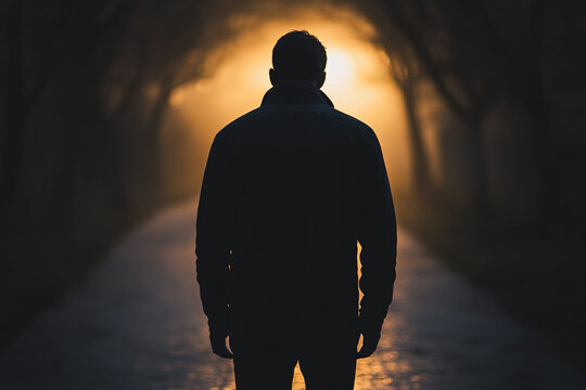 Silhouette of a man walking away in heartbreak