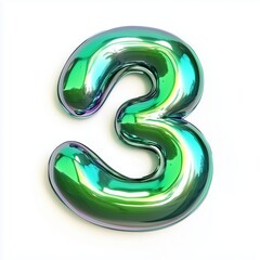 Number font 3 shaped green acrylic plastic glass alphabet isolated white