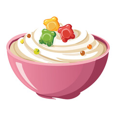 Cream yogurt with Gummy Bear Mix - Vector Illustration