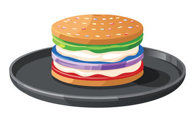 Layered Sweet Dessert Vanilla Filling on Plate - Vector Illustration