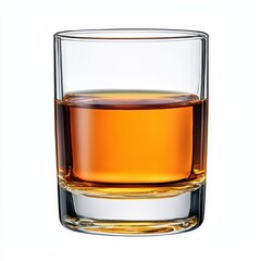 Golden Amber Liquid in a Clear Glass on White Background