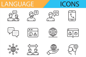 Global Language Learning Icons for Educational Content Creation