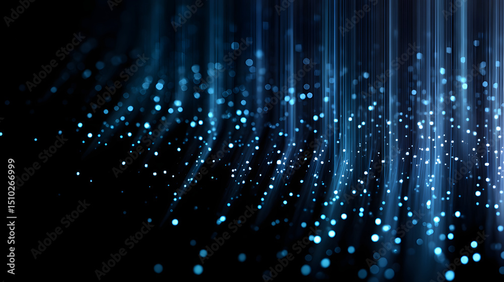 Poster digital flow: an abstract digital artwork depicting flowing blue particles, suggesting data streams 