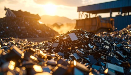 Electronic components from e-waste form a large discarded pile